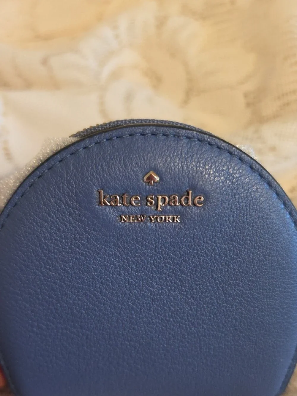 kate spade blue leather keyring coin pouch with gold logo